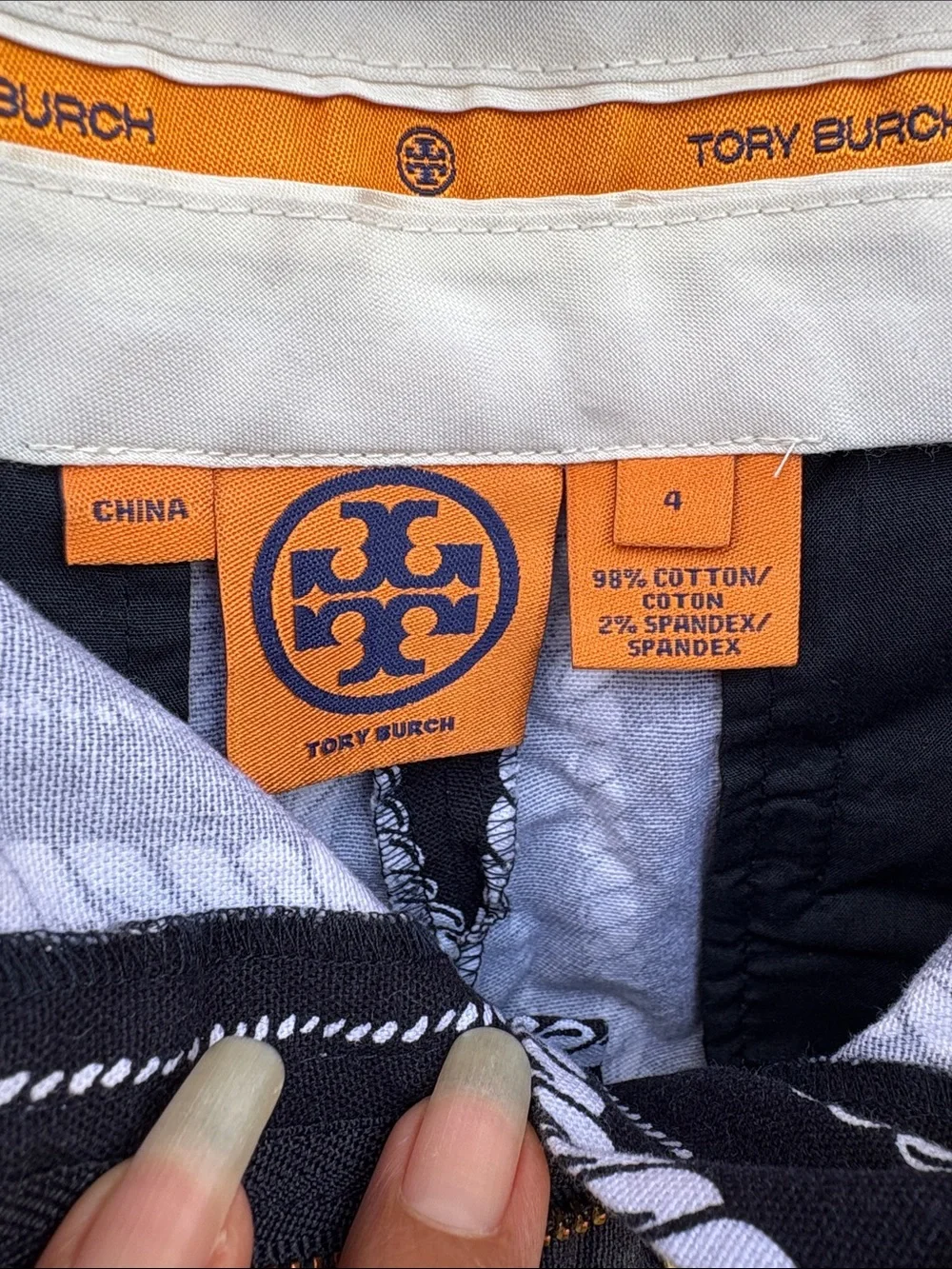 Tory Burch Black & White Rope-Print High Waist Shorts